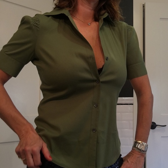 Theory army green stretch cotton blouse Small - Picture 5 of 5